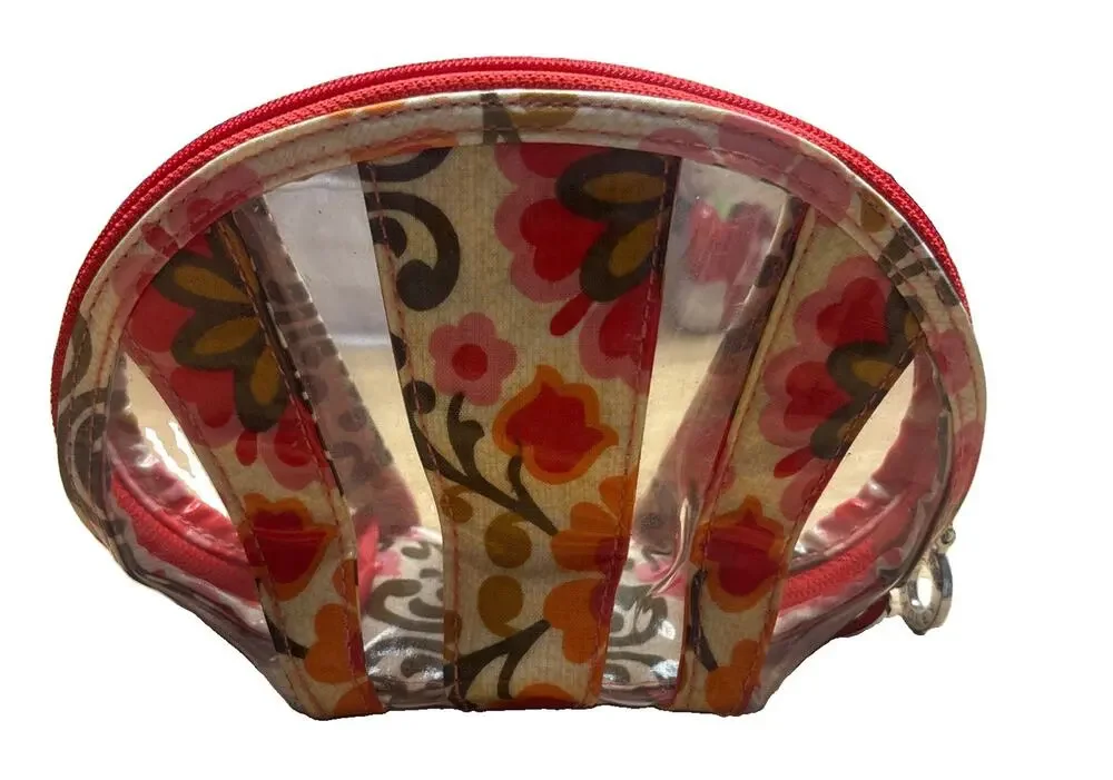Vera Bradley Folkloric Clear Clamshell Cosmetic Makeup Bag Travel Pouch Floral